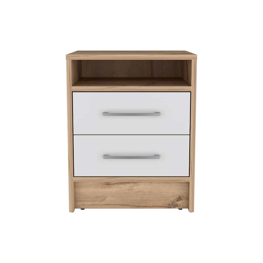 Nightstand Cartiz, Two Drawers, White Light Oak Finish White Light Oak Particle Board