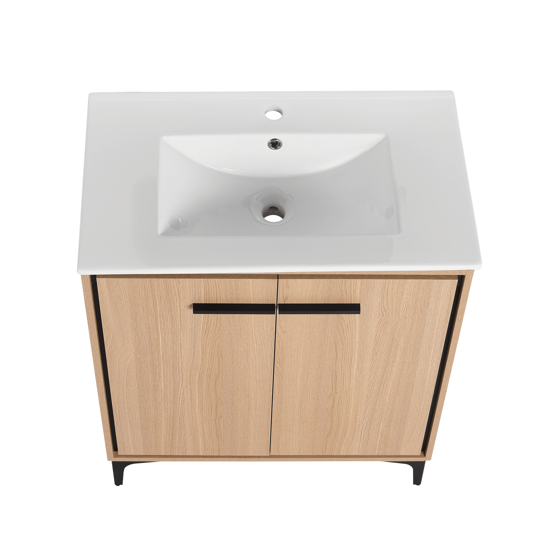 30 Inch Bathroom Vanity Base With Basin, Storage Cabinet With Doors, Engineered Wood Oak Bathroom American Design Ceramic Engineered Wood