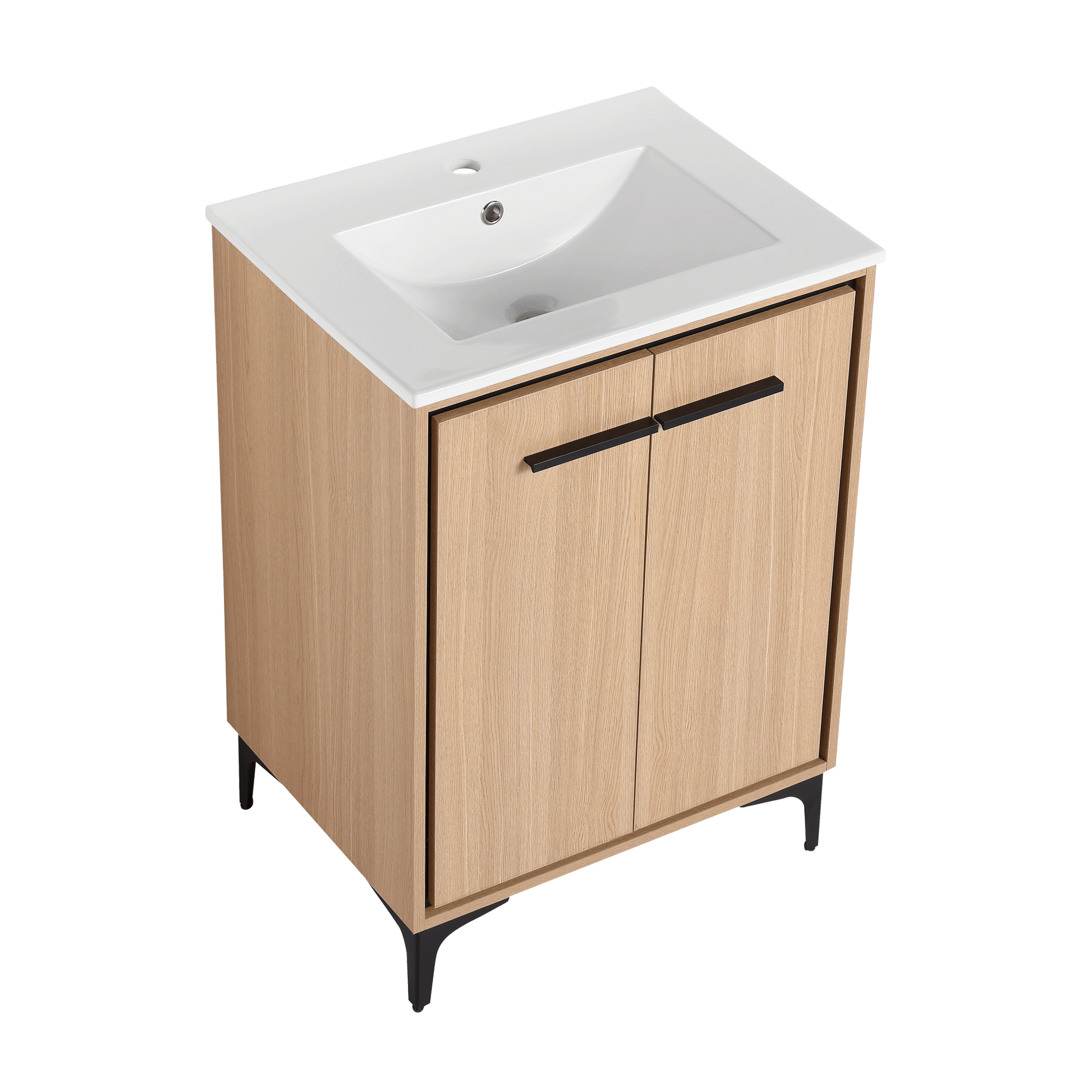 24 Inch Bathroom Vanity Base With Basin, Storage Cabinet With Doors, Engineered Wood Oak Bathroom American Design Ceramic Engineered Wood