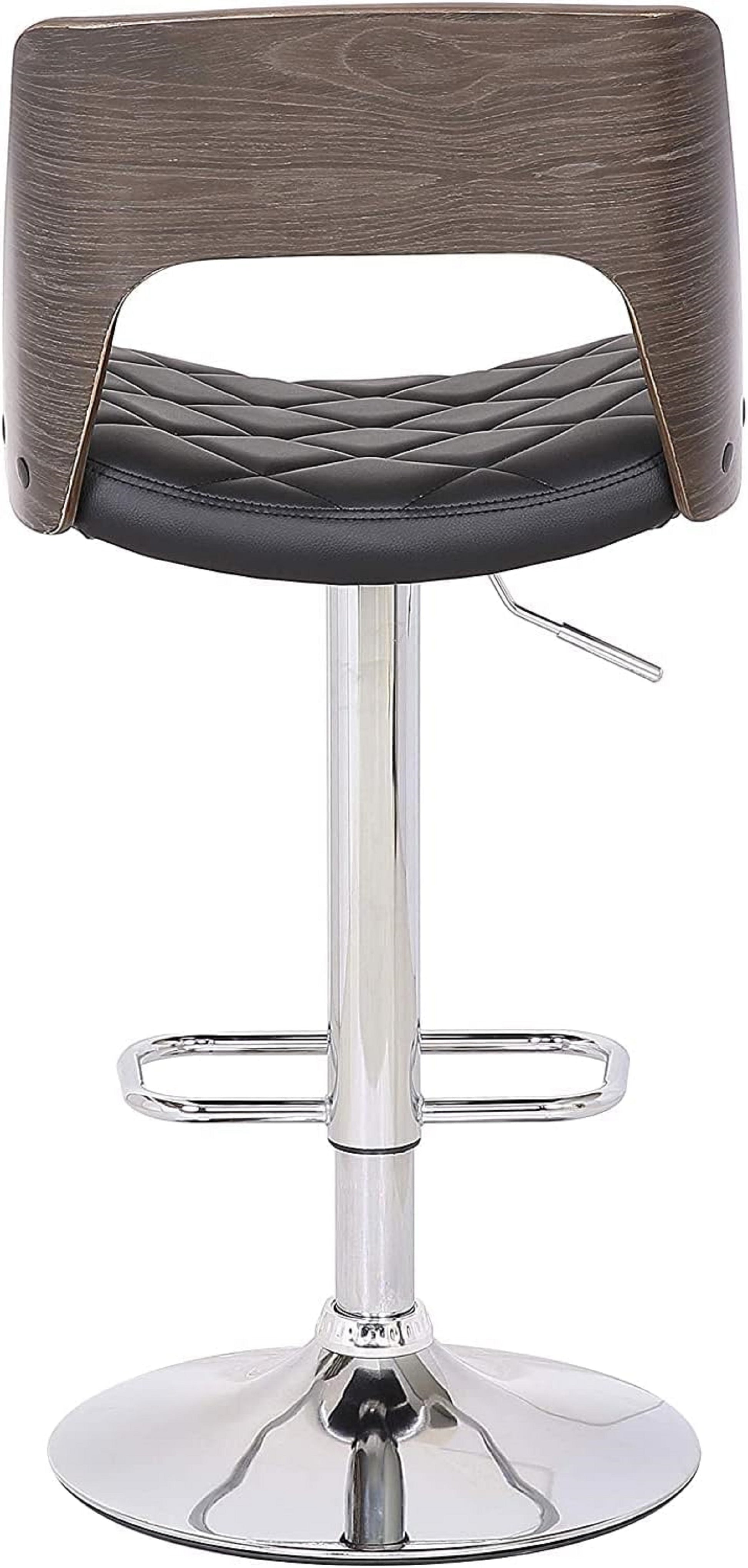 Vintage Hydraulic Lift Adjustable Swivel Barstool, 24" 32" Curved Lines Chrome Weathered Oak Wood Finish Upholstered Seat Counter Height Dark Oak Rectangular Modern,Retro,Vintage Bar Stools Oak Open Back Chrome