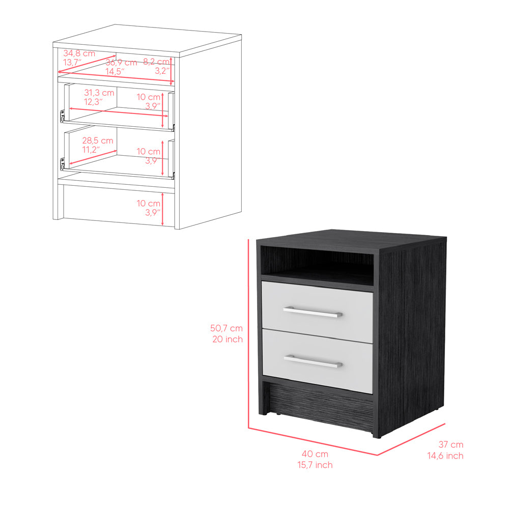 Nightstand Cartiz, Two Drawers, Smokey Oak White Finish Multicolor Particle Board