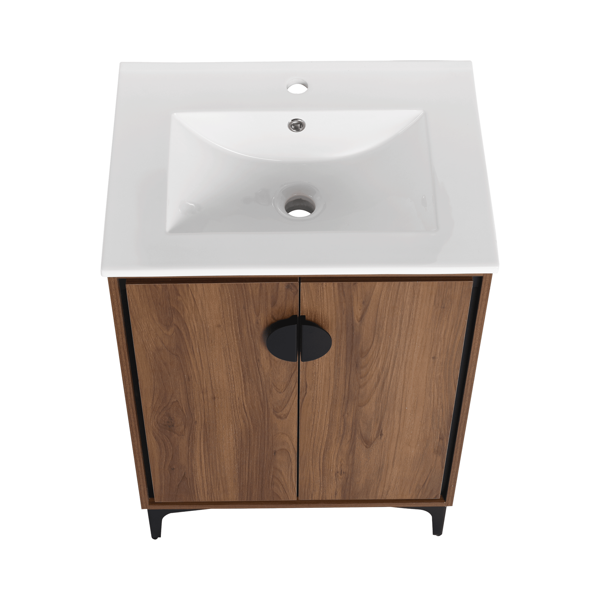 24'' Bathroom Vanity With Top Sink, Modern Bathroom Storage Cabinet With 2 Soft Closing Doors, Single Sink Bathroom Vanity Brown Bathroom American Design Ceramic Engineered Wood