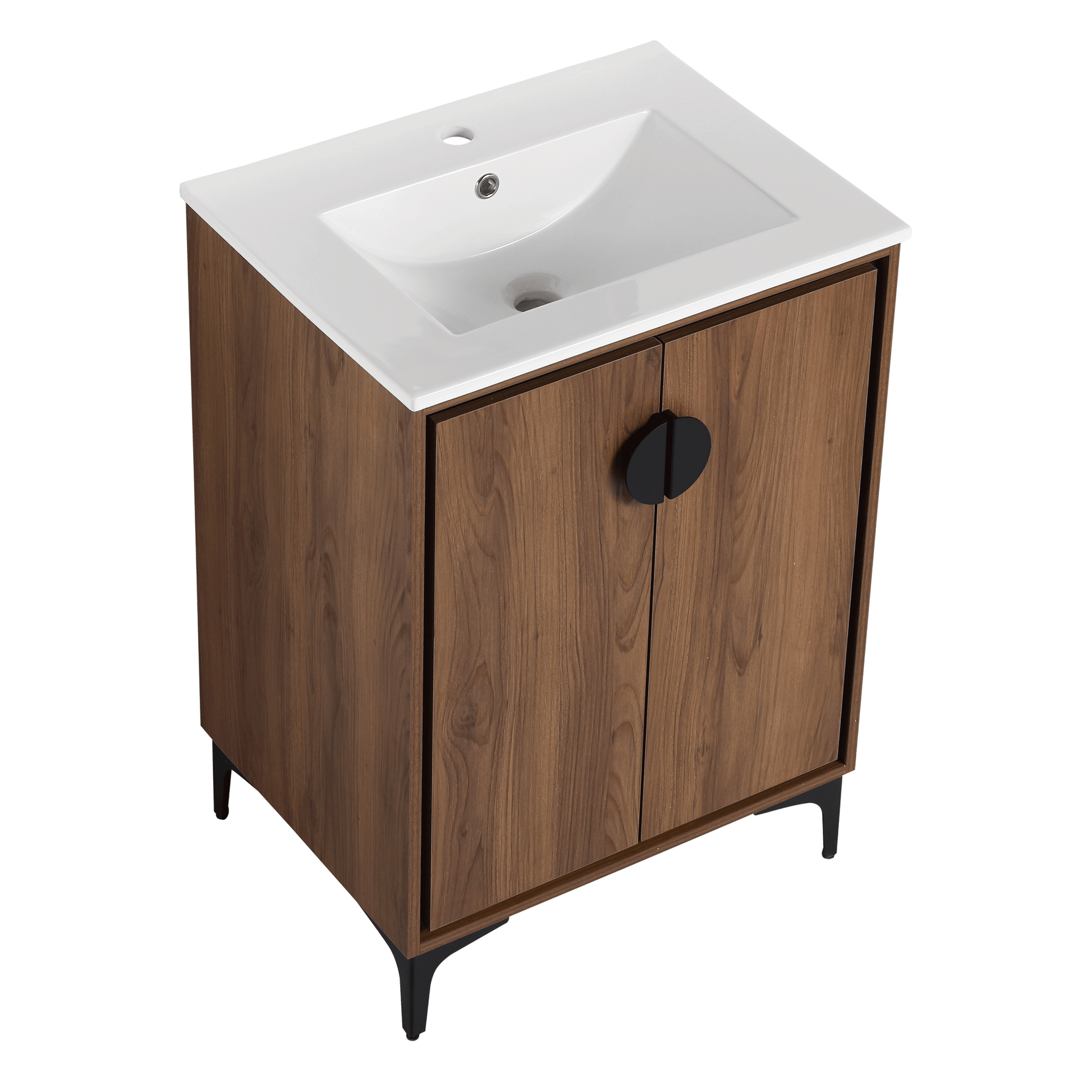 24'' Bathroom Vanity With Top Sink, Modern Bathroom Storage Cabinet With 2 Soft Closing Doors, Single Sink Bathroom Vanity Brown Bathroom American Design Ceramic Engineered Wood