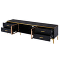 Stylish Led Tv Stand With Marble Veined Table Top For Tvs Up To 78'', Entertainment Center With Brown Glass Storage Cabinet, Golden Legs & Handles For Living Room, Black Gold Black Primary Living Space 70 79 Inches 70 79 Inches Particle Board