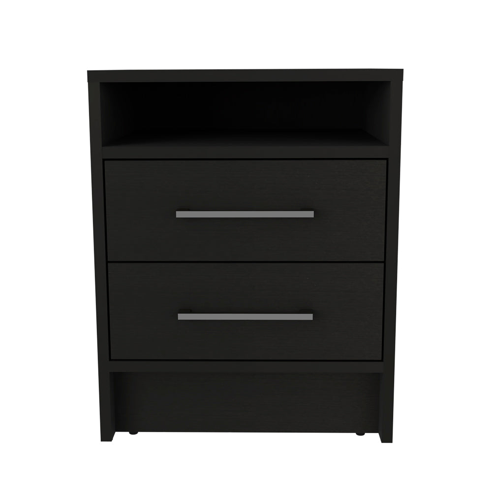 Nightstand Cartiz, Two Drawers, Black Wengue Finish Black Particle Board