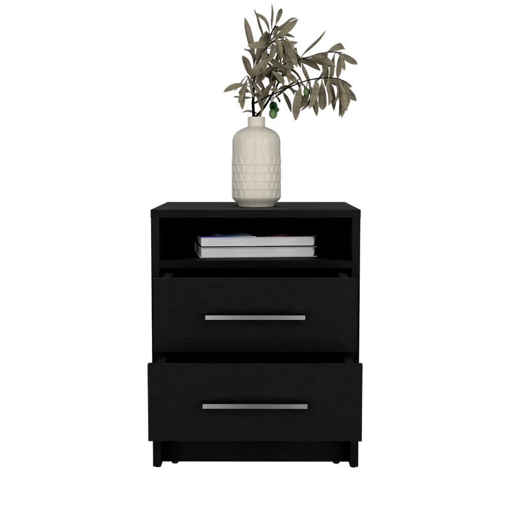 Nightstand Cartiz, Two Drawers, Black Wengue Finish Black Particle Board