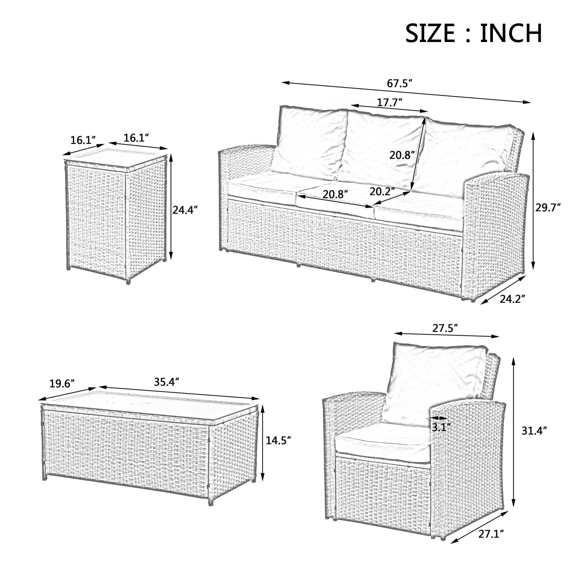 Patio Furniture, Outdoor Furniture, Seasonal Pe Wicker Furniture,5 Set Wicker Furniture With Tempered Glass Table Top Light Blue Pe Rattan Iron Waterproof Fabric