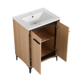 24 Inch Bathroom Vanity Base With Basin, Storage Cabinet With Doors, Engineered Wood Oak Bathroom American Design Ceramic Engineered Wood