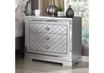 Silver Finish 1pc Nightstand Bedside Table Hidden silver-gray-3 drawers-bedside
