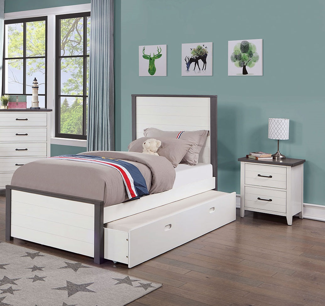 White Color Nightstand Bedroom 1Pc Nightstand Solid Wood Black Appliance Pull 2 Drawers Bedside Table Gray Top, Two Tone Finish White Gray 2 Drawers Bedroom Bedside Cabinet Classic,Contemporary,Modern Rubberwood Drawers Solid Wood