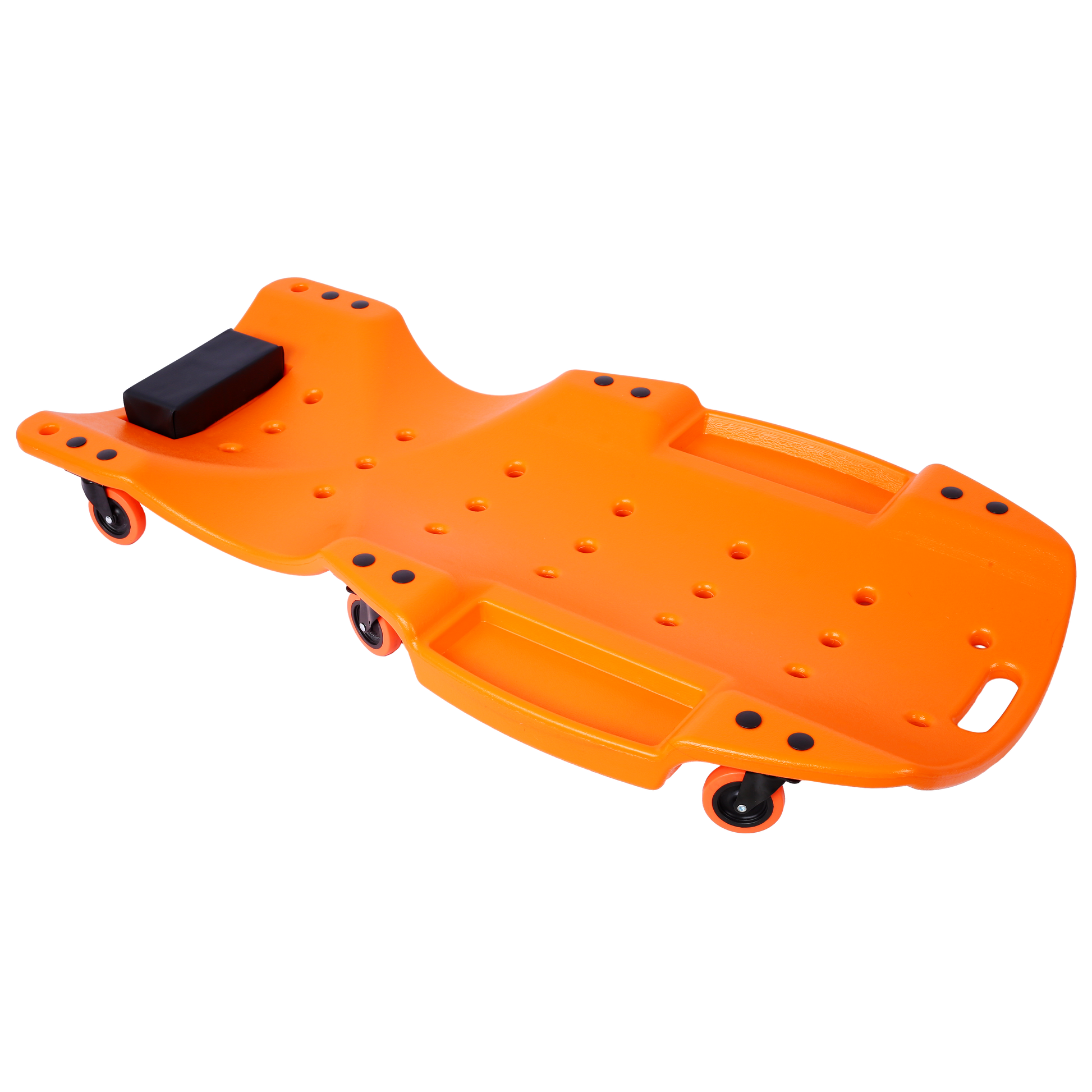 Plastic Creeper 48 Inch Blow Molded Ergonomic Hdpe Body With Padded Headrest & Dual Tool Trays 440 Lbs Capacity Orange Orange Hdpe
