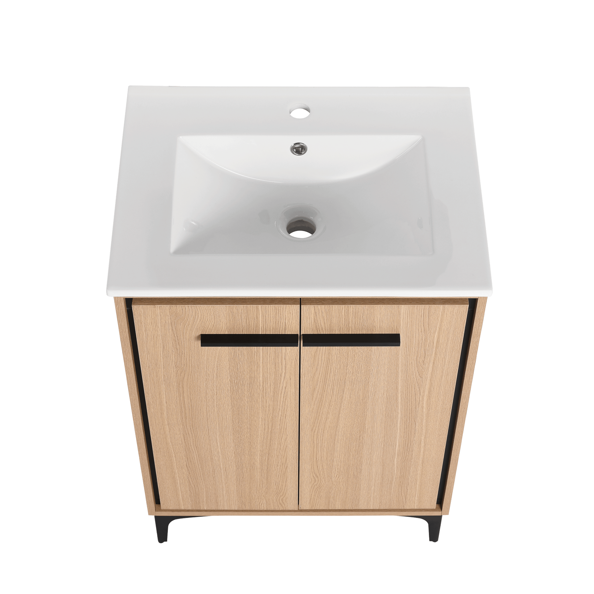 24 Inch Bathroom Vanity Base With Basin, Storage Cabinet With Doors, Engineered Wood Oak Bathroom American Design Ceramic Engineered Wood