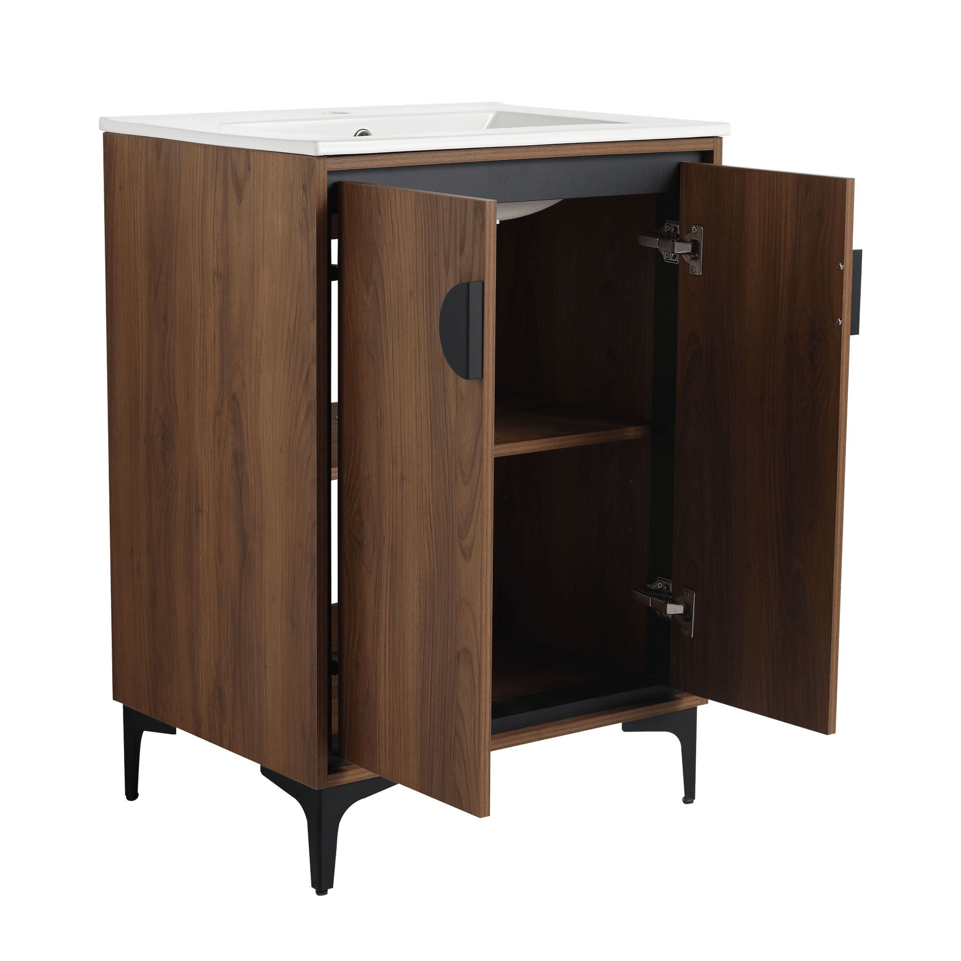 24'' Bathroom Vanity With Top Sink, Modern Bathroom Storage Cabinet With 2 Soft Closing Doors, Single Sink Bathroom Vanity Brown Bathroom American Design Ceramic Engineered Wood