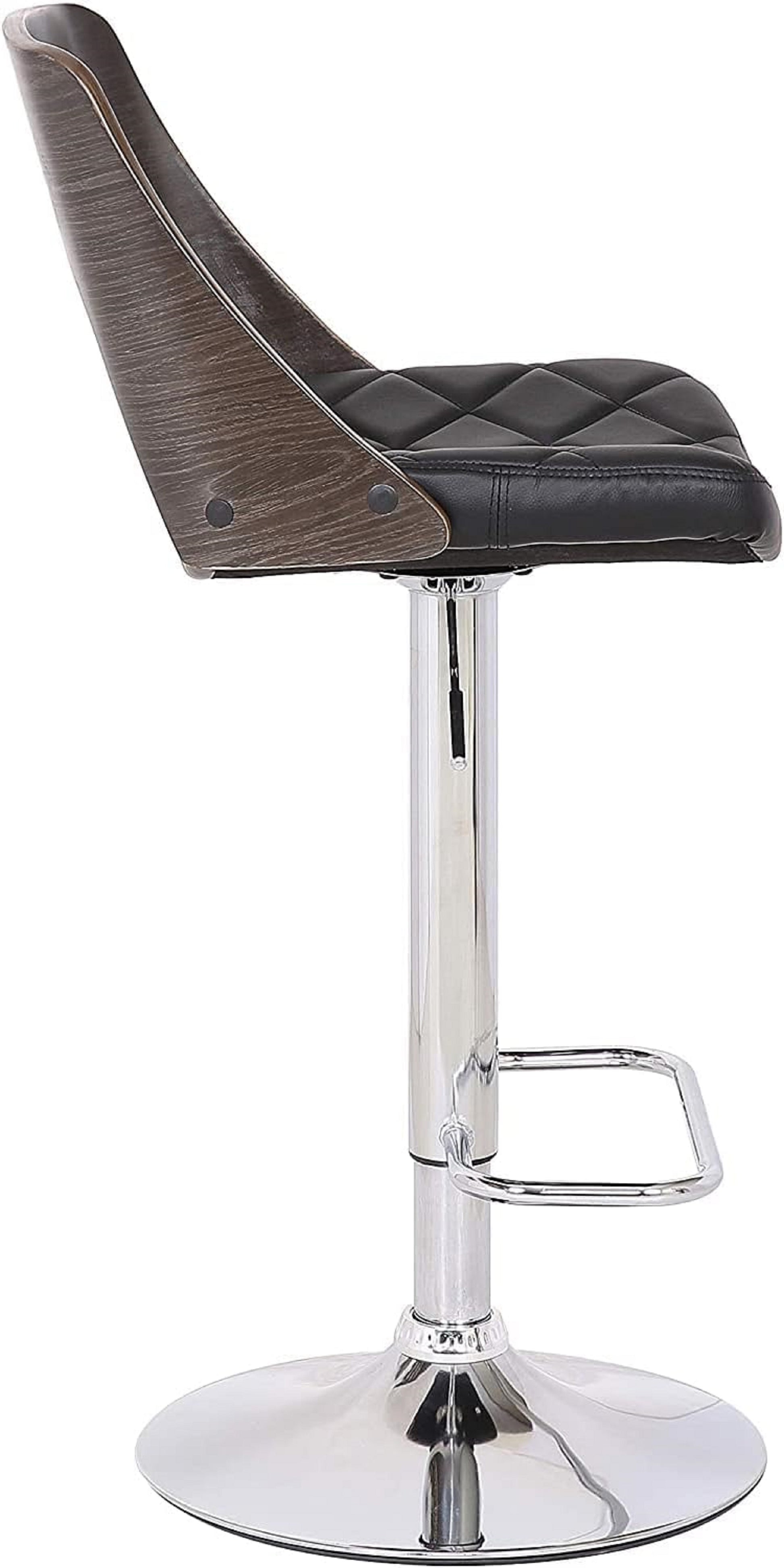 Vintage Hydraulic Lift Adjustable Swivel Barstool, 24" 32" Curved Lines Chrome Weathered Oak Wood Finish Upholstered Seat Counter Height Dark Oak Rectangular Modern,Retro,Vintage Bar Stools Oak Open Back Chrome