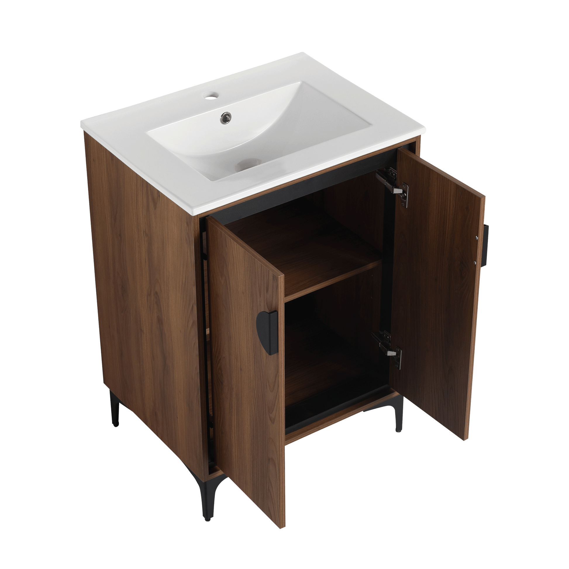 24'' Bathroom Vanity With Top Sink, Modern Bathroom Storage Cabinet With 2 Soft Closing Doors, Single Sink Bathroom Vanity Brown Bathroom American Design Ceramic Engineered Wood