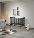 3 In 1 Convertible Crib In Storm Black, Made Of Sustainable Pinewood, Non Toxic Finish, Comes With Locking Wheels, Wooden Nursery Furniture Black Wood