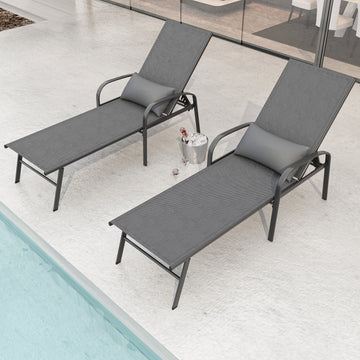 2 Pieces Set Outdoor Patio Swimming Pool Lounge Gray Color With Pillow Yes Gray Weather Resistant Frame Garden & Outdoor Foam Steel