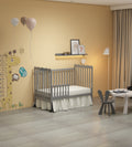 3 In 1 Convertible Crib In Storm Grey, Made Of Sustainable Pinewood, Non Toxic Finish, Comes With Locking Wheels, Wooden Nursery Furniture Stone Gray Wood