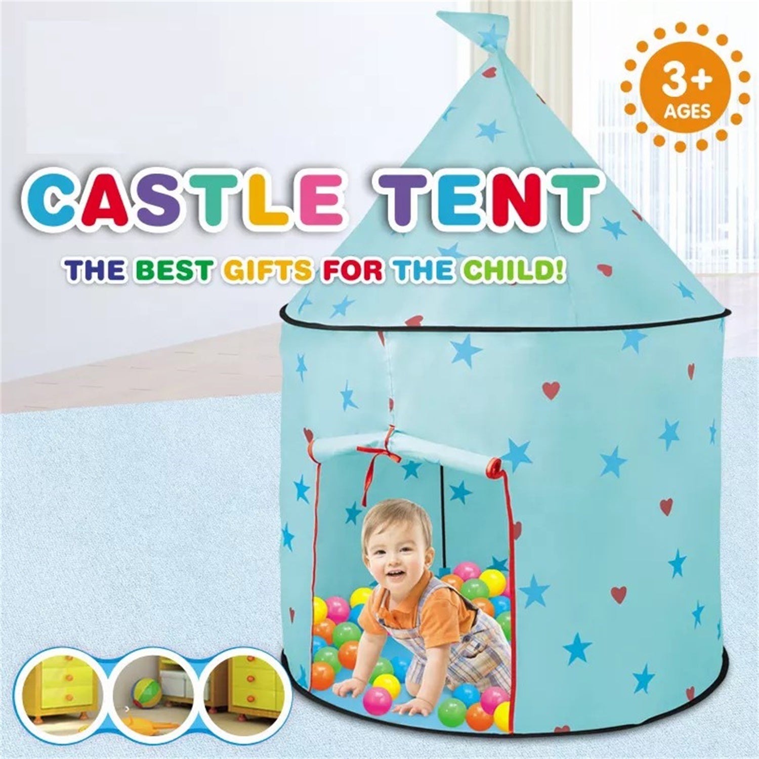 Princess Castle Play Tent, Kids Foldable Games Tent House Toy For Indoor & Outdoor Use For Indoor And Outdoor Use And Best Gift For Boys And Girls. Blue Polyester