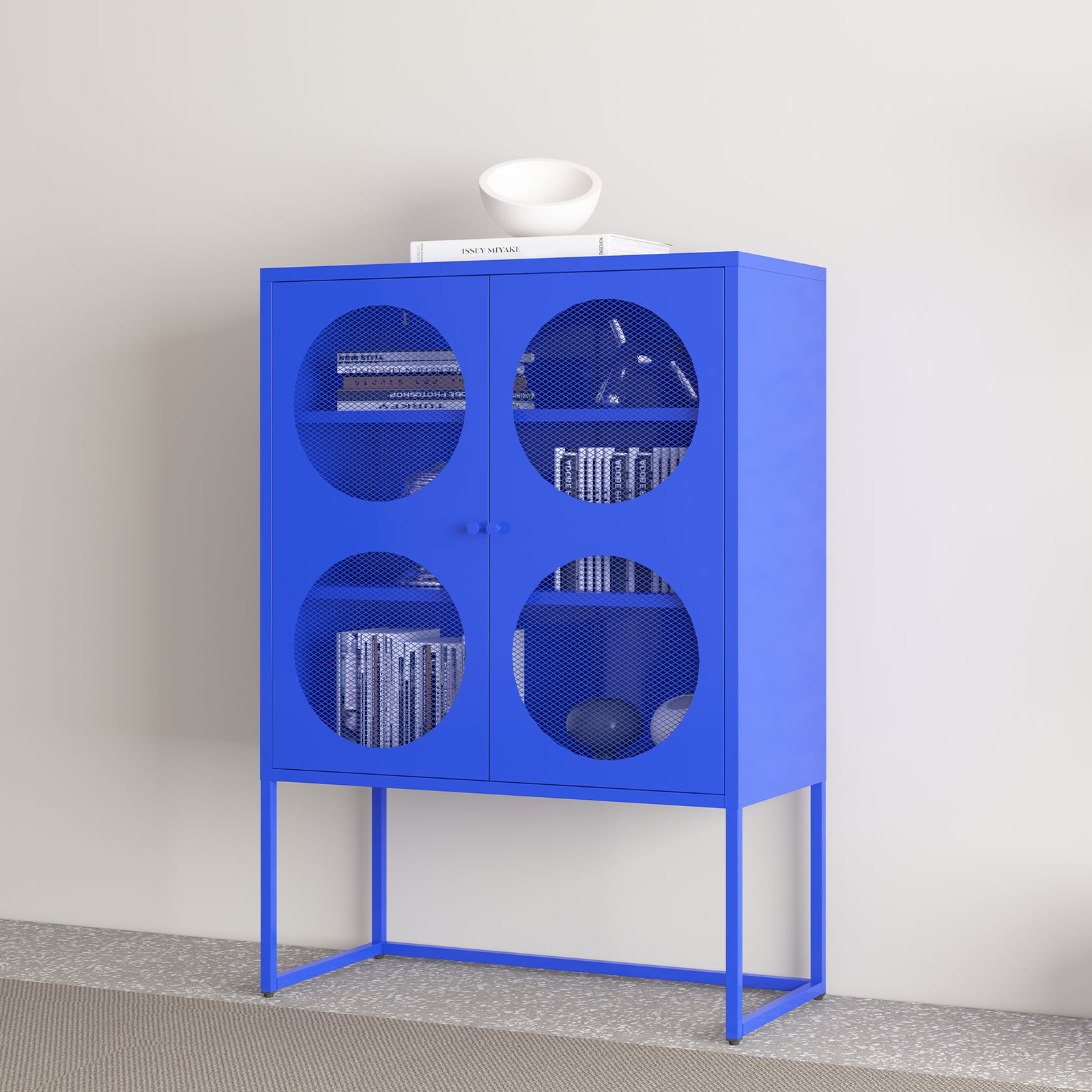 Blue Storage Cabinet With Doors, Modern Blue Accent Cabinet, Free Standing Cabinet, Buffet Sideboards For Bedroom, Kitchen,Home Office Blue Steel