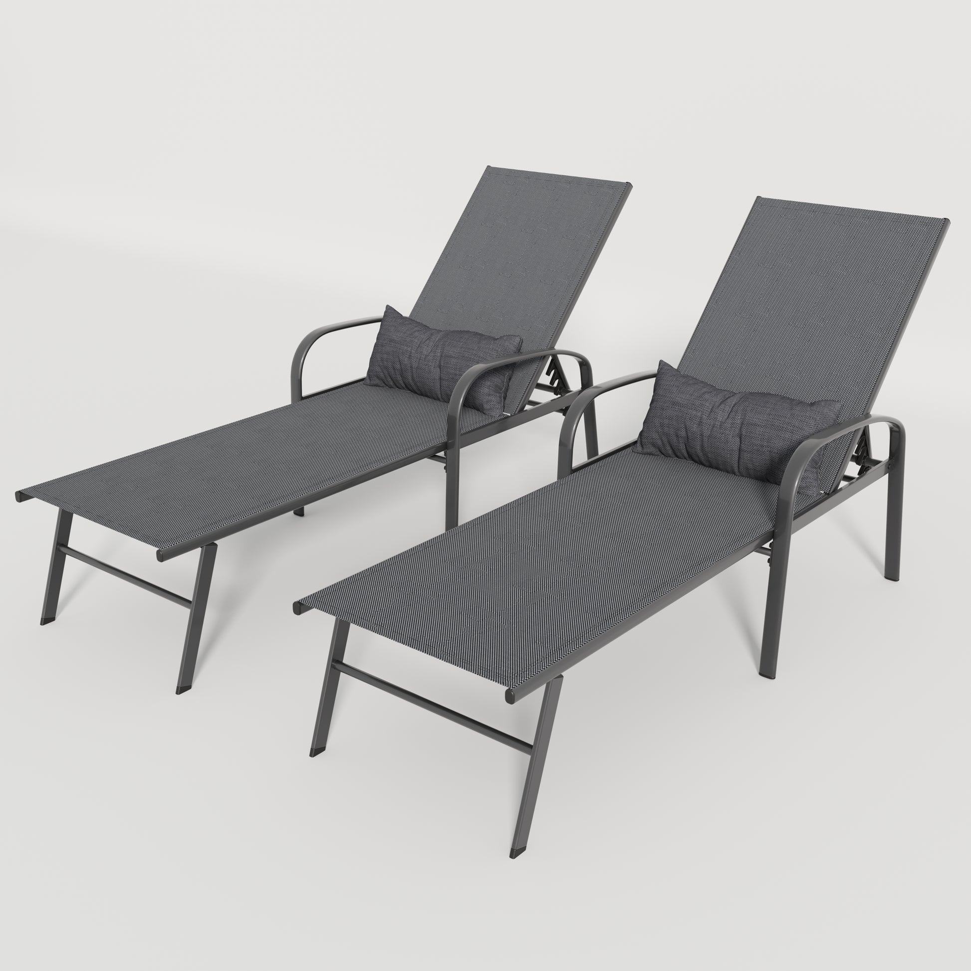 2 Pieces Set Outdoor Patio Swimming Pool Lounge Gray Color With Pillow Yes Gray Weather Resistant Frame Garden & Outdoor Foam Steel