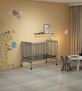 3 In 1 Convertible Crib In Storm Grey, Made Of Sustainable Pinewood, Non Toxic Finish, Comes With Locking Wheels, Wooden Nursery Furniture Stone Gray Wood