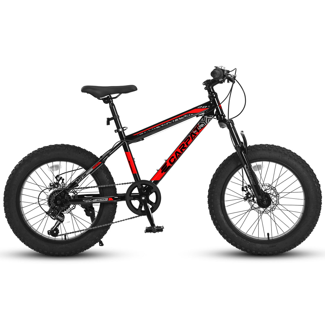 Ecarpat Kids Bike 20 Inch Wheels, 4" Wide Fat Tire Snow Mountain Bike Ages 8 12 Year Old, Steel Frame, 7 Speed Teenager Children Kids' Bicycles Cycling Black Red Without Durable Garden & Outdoor Classic Multifunctional Polyurethane Foam Steel