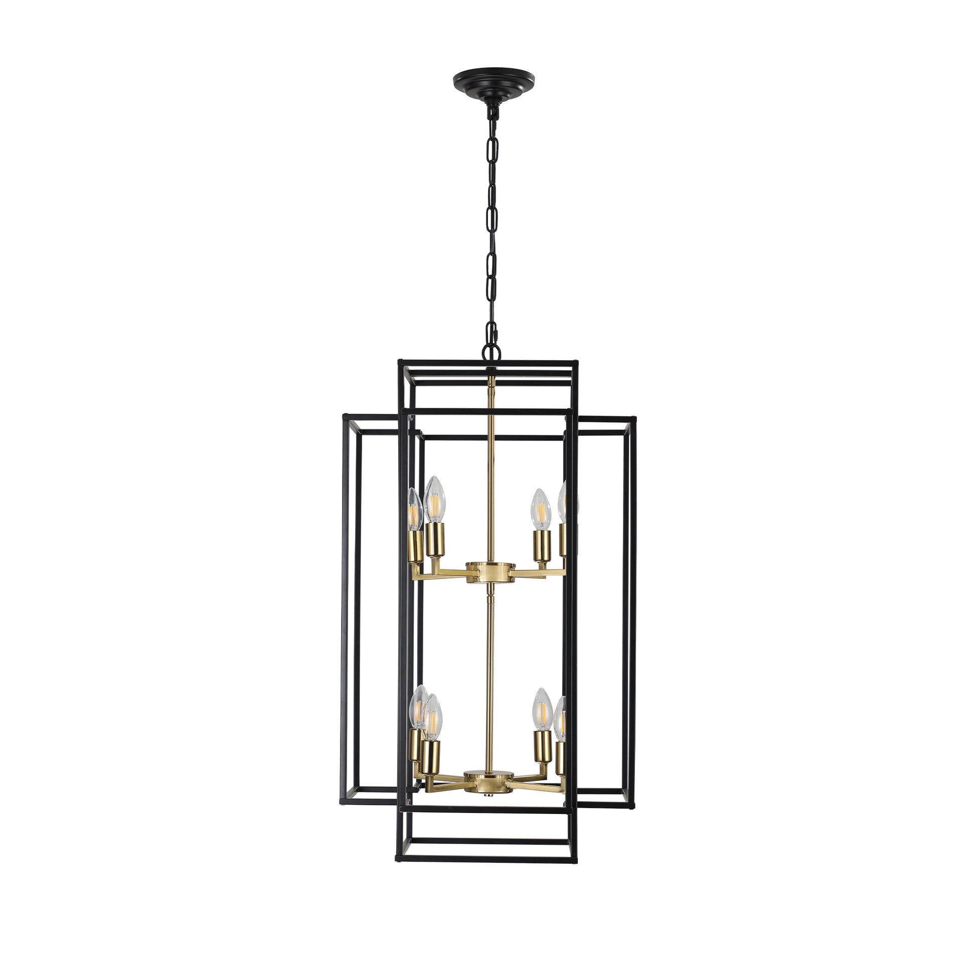 Same As W1340142524 L1018 G 8 Lights Black & Gold Lantern Tiered Pendant Light Fixtures, Industrial Farmhouse Hanging Chandelier No Bulbs Gold Farmhouse Iron