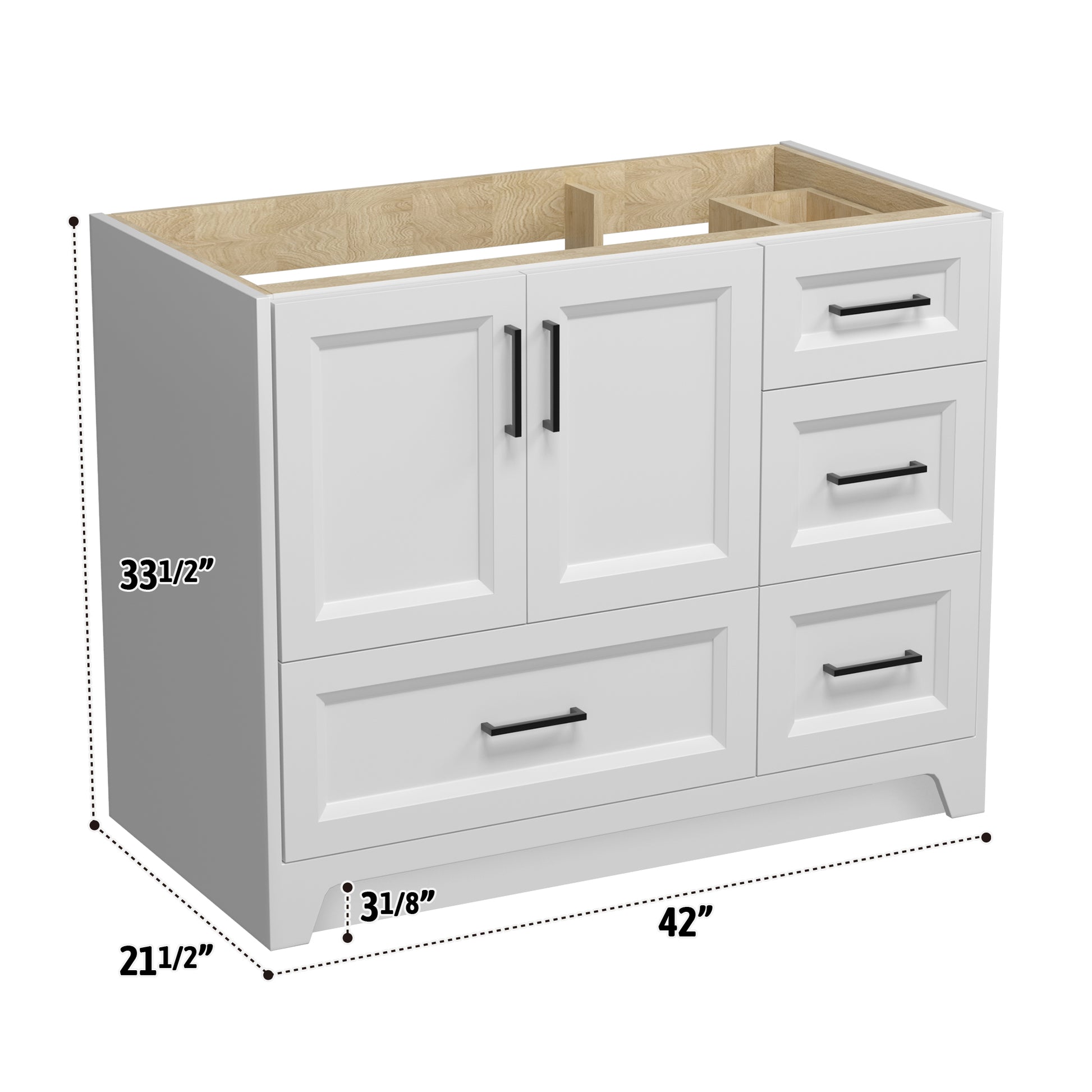 Solid Wood 42 Inch Bathroom Vanity Without Top Sink, Modern Bathroom Vanity Base Only, Birch Solid Wood And Plywood Cabinet, Bathroom Storage Cabinet With Double Door Cabinet And 4 Drawers, White Soft Close Doors Bathroom Lacquered 4 White 4 4 36 To 47