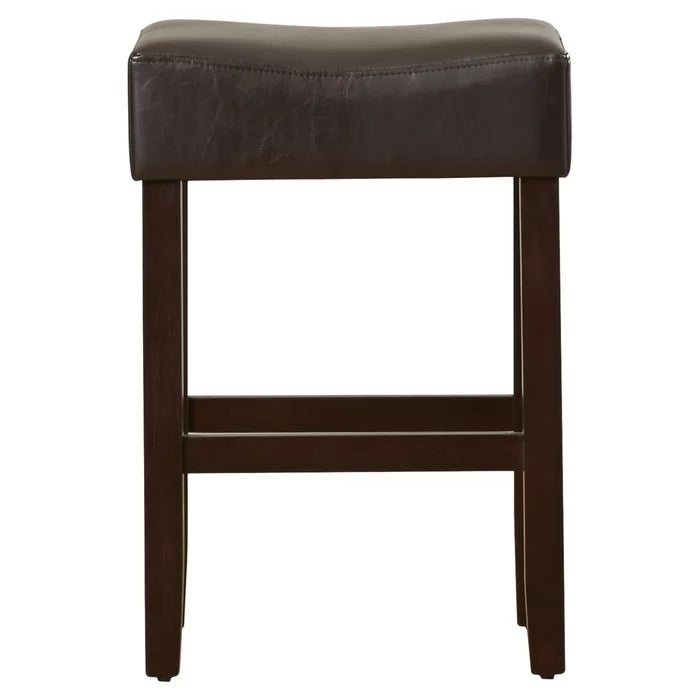 Set Of 2, 26.75" Backless Leather Counter Height Barstool Dark Brown Pu