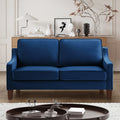 Modern Loveseat Sofa For Living Room, Upholstered Velvet Small Couch With Wooden Legs For Livingroom Bedroom, Navy Navy Espresso Velvet Wood Primary Living Space Medium Soft Cushion Back American Design Rubberwood Square Arms Foam Velvet 2 Seat