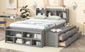 Full Bed With Bookcase Headboard, Under Bed Storage Drawers And Bed End Storage Case,Grey Full Grey American Design Pine