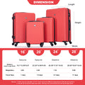 Luggage 4 Piece Abs Lightweight Suitcase With Rotating Wheels, 24 Inch And 28 Inch With Tsa Lock, 16 20 24 28 Red Red Abs
