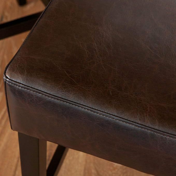 Set Of 2, 26.75" Backless Leather Counter Height Barstool Dark Brown Pu