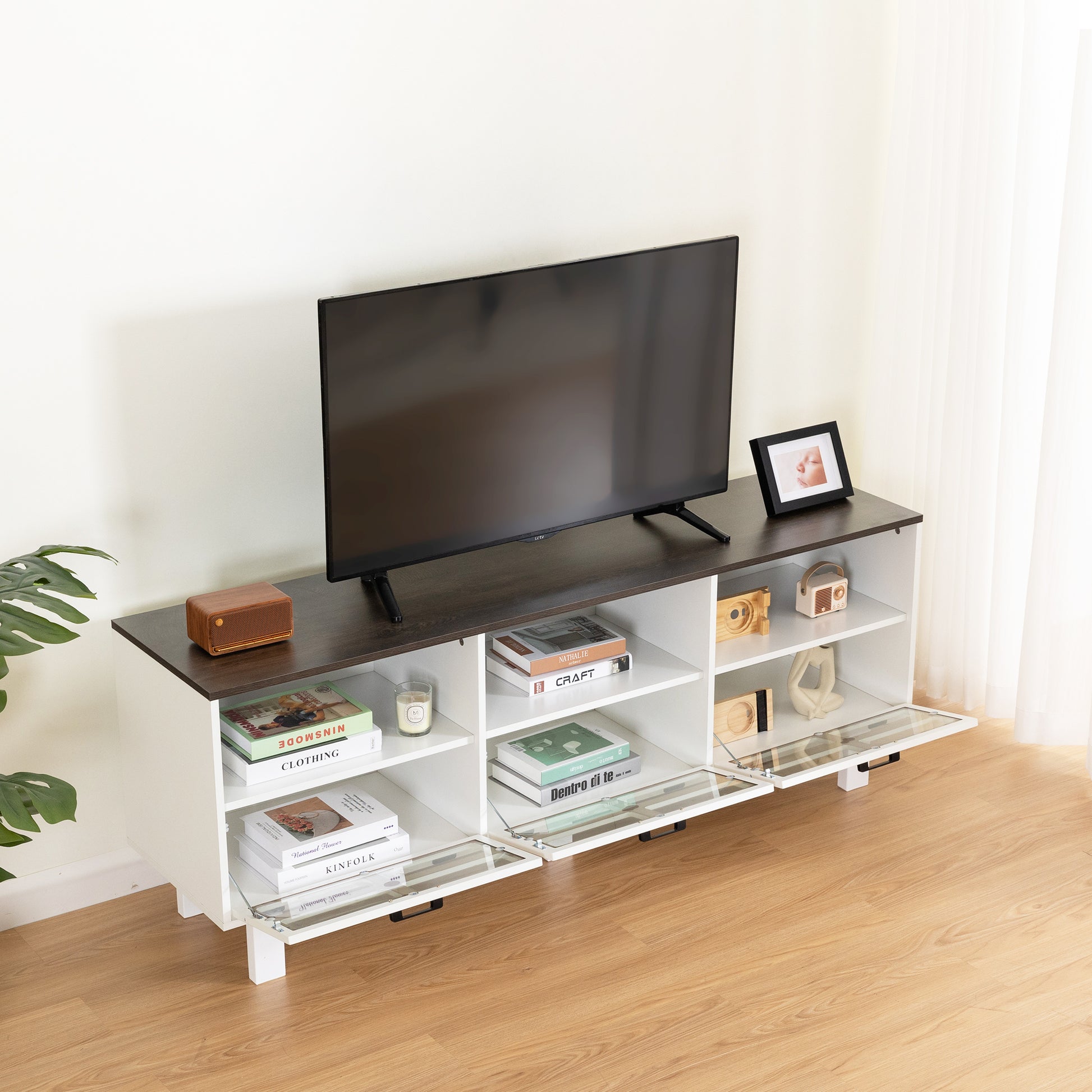 Tv Stand,Tv Cabinet,American Country Style Tv Lockers,The Toughened Glass Door Panel,Metal Handles,Birch Legs,Turn Down The Drawer,Can Be Placed In Lounge Room,Living Room Or Bedroom,Color:White Gray White Gray Primary Living Space 60 69 Inches 60 69