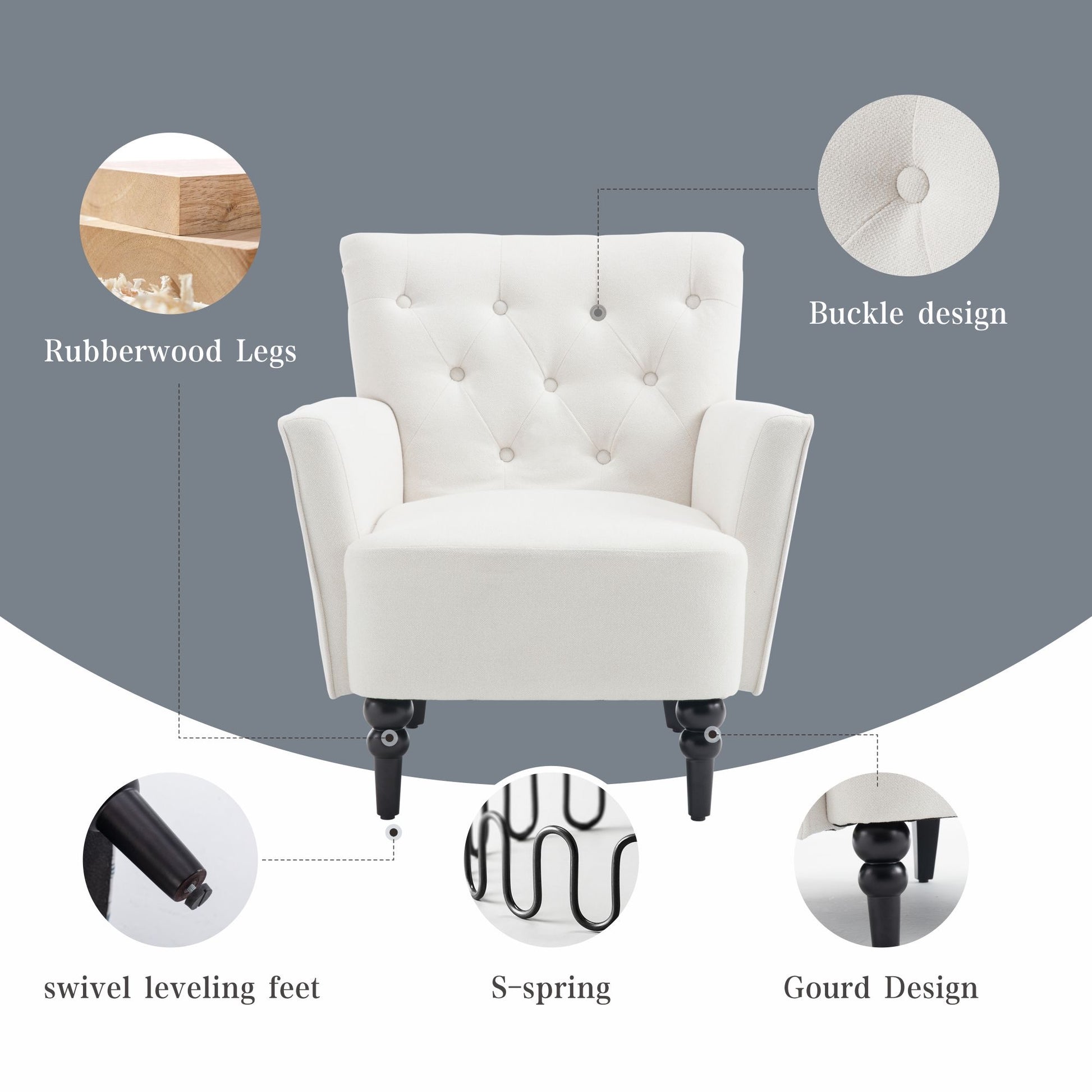 Mid Century Morden Arm Chair, Accent Chair With Ergonomic Cushion,Upholstered In Linen Fabric, Solid Wood Legs,Upholstered Single Sofa Club Chair For Living Room, Bedroom, Home Office,Cream. Cream Primary Living Space Mid Century Modern,Modern Rubberwood