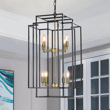 Same As W1340142524 L1018 G 8 Lights Black & Gold Lantern Tiered Pendant Light Fixtures, Industrial Farmhouse Hanging Chandelier No Bulbs Gold Farmhouse Iron