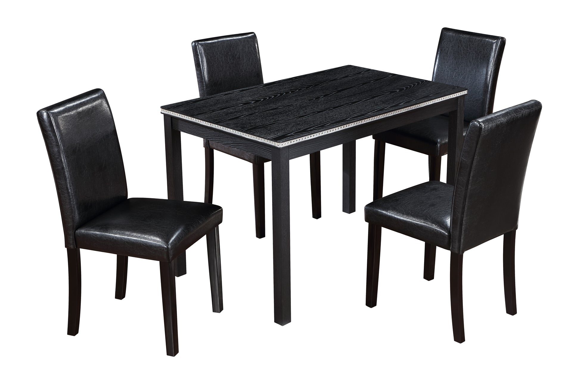 5 Piece Wooden Dining Table Set, Kitchen Table Set With A Rectangular Table And 4 Upholstered Chairs, Wooden Dining Room Table With Crystal Decoration And Chairs Set For Kitchen, Dining Room, Black Black Seats 4 Dining Room Rectangular 4 Leg Rectangular