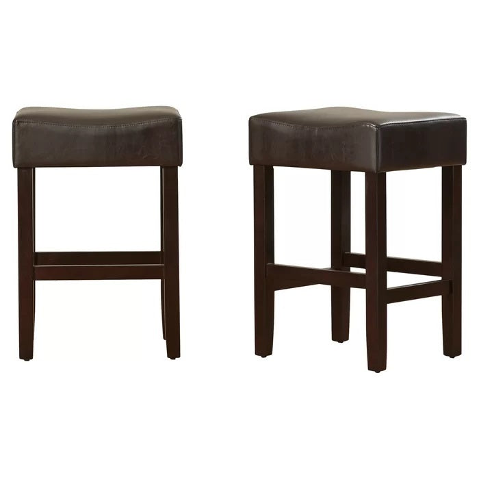 Set Of 2, 26.75" Backless Leather Counter Height Barstool Dark Brown Pu