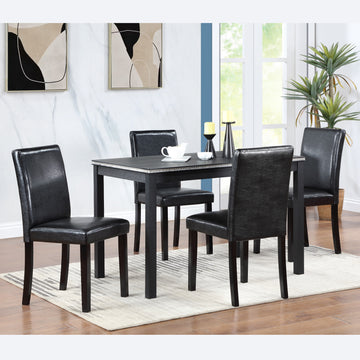 5 Piece Wooden Dining Table Set, Kitchen Table Set With A Rectangular Table And 4 Upholstered Chairs, Wooden Dining Room Table With Crystal Decoration And Chairs Set For Kitchen, Dining Room, Black Black Seats 4 Dining Room Rectangular 4 Leg Rectangular
