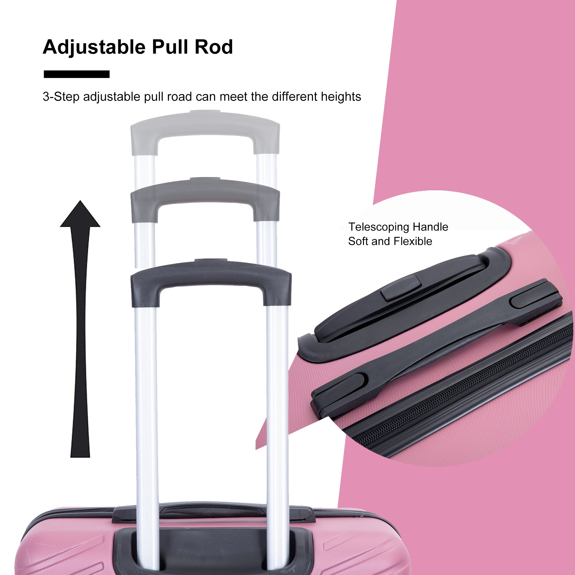 luggage 4 piece ABS lightweight suitcase with rotating pink-abs