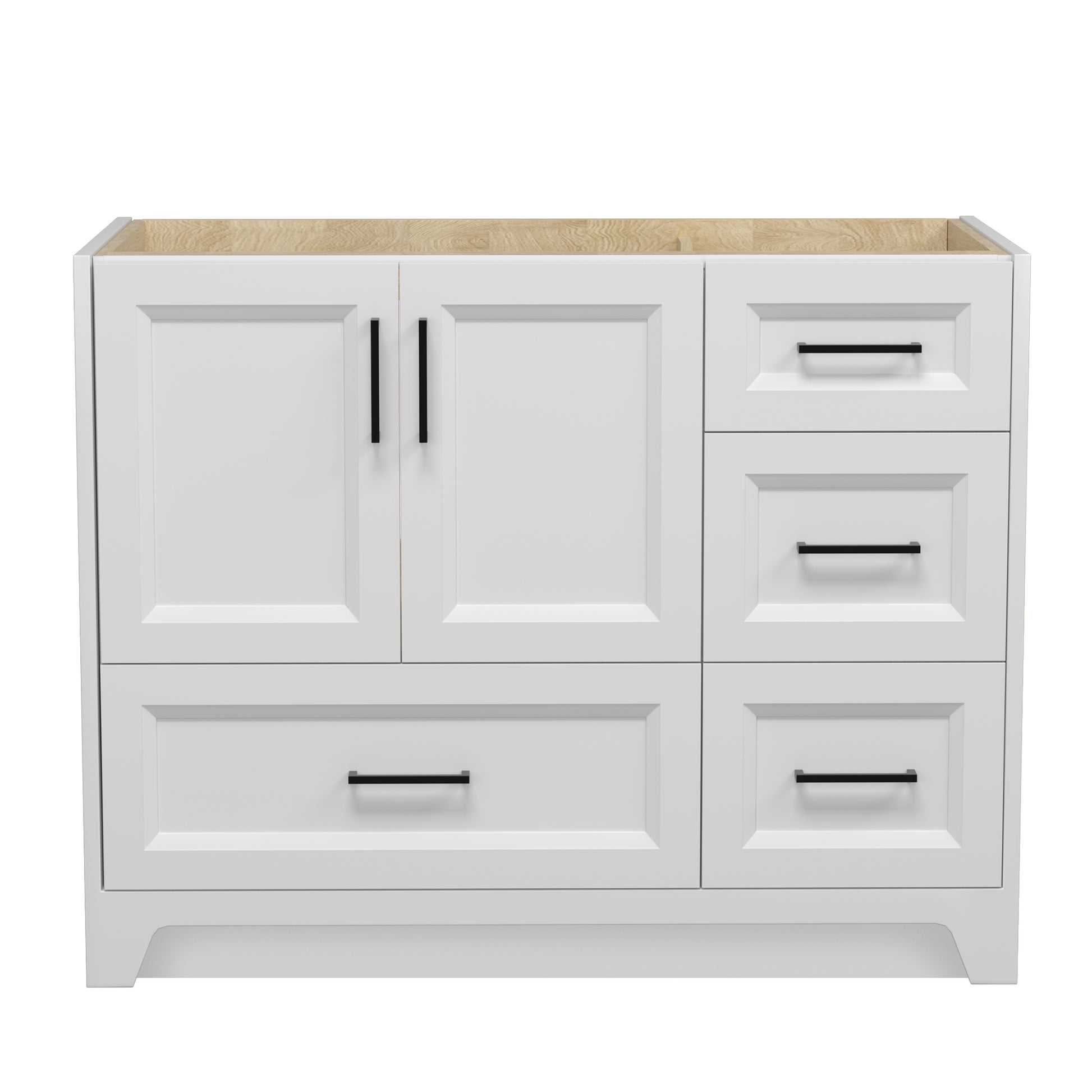 Solid Wood 42 Inch Bathroom Vanity Without Top Sink, Modern Bathroom Vanity Base Only, Birch Solid Wood And Plywood Cabinet, Bathroom Storage Cabinet With Double Door Cabinet And 4 Drawers, White Soft Close Doors Bathroom Lacquered 4 White 4 4 36 To 47