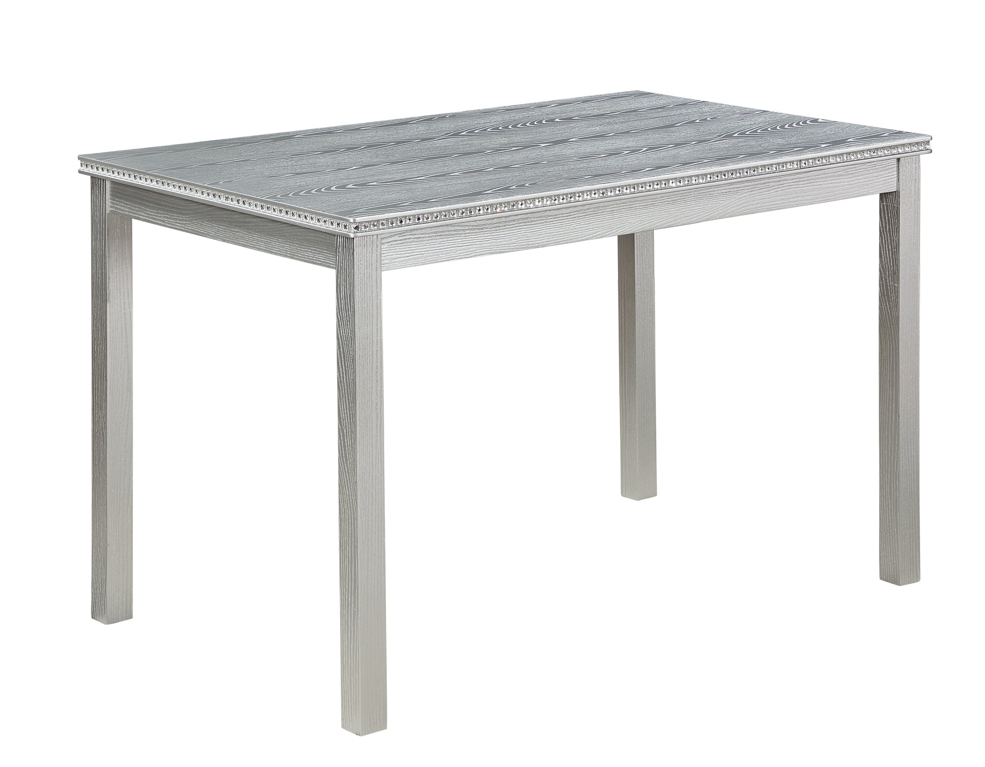 5 Piece Wooden Dining Table Set, Kitchen Table Set With A Rectangular Table And 4 Upholstered Chairs, Wooden Dining Room Table With Crystal Decoration And Chairs Set, Silver Grey Beige Silver Gray Seats 4 Dining Room Rectangular 4 Leg Rectangular Dining