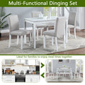 5 Piece Wooden Dining Table Set, Kitchen Table Set With A Rectangular Table And 4 Upholstered Chairs, Wooden Dining Room Table With Crystal Decoration And Chairs Set For Kitchen, Dining Room, White Beige White Seats 4 Dining Room 4 Leg Rectangular Solid