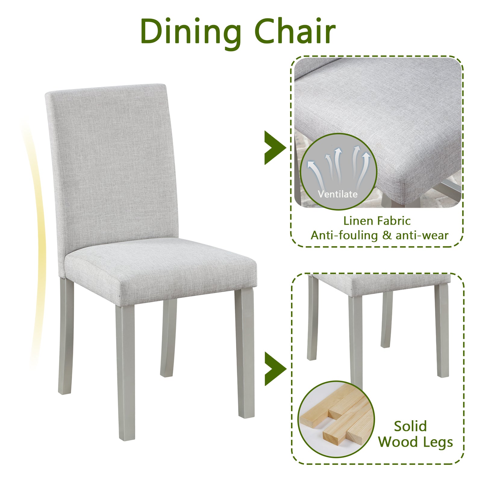 5 Piece Wooden Dining Table Set, Kitchen Table Set With A Rectangular Table And 4 Upholstered Chairs, Wooden Dining Room Table With Crystal Decoration And Chairs Set, Silver Grey Beige Silver Gray Seats 4 Dining Room Rectangular 4 Leg Rectangular Dining