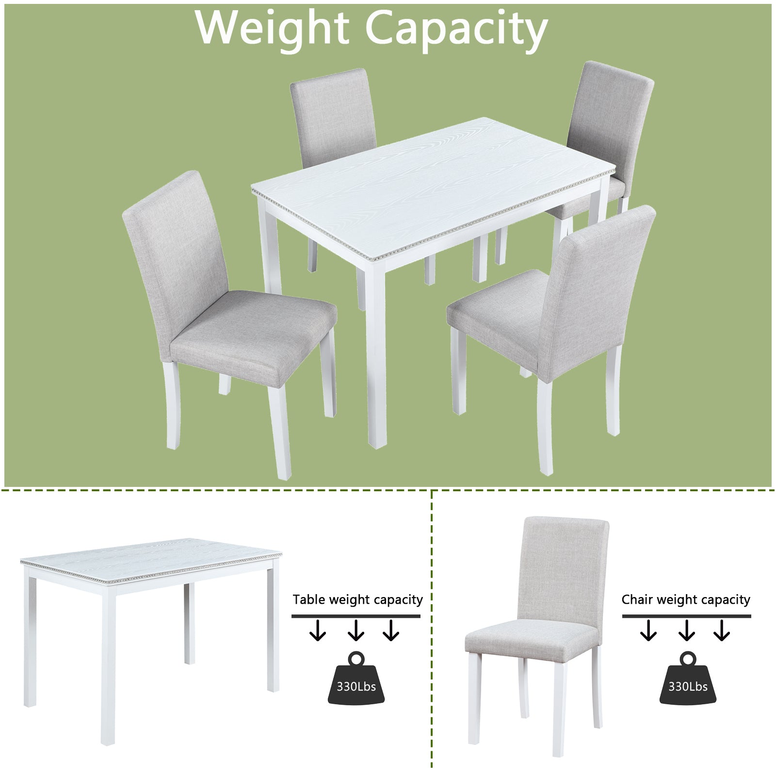 5 Piece Wooden Dining Table Set, Kitchen Table Set With A Rectangular Table And 4 Upholstered Chairs, Wooden Dining Room Table With Crystal Decoration And Chairs Set For Kitchen, Dining Room, White Beige White Seats 4 Dining Room 4 Leg Rectangular Solid