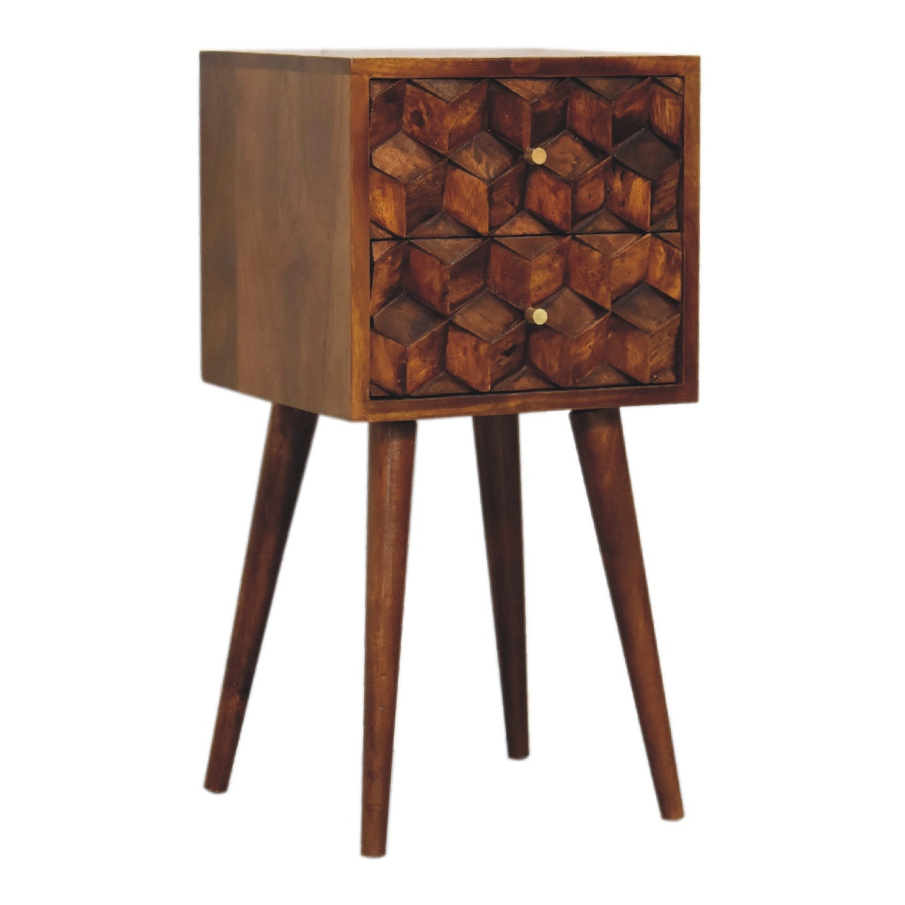 Mini Chestnut Cube 2 Drawer Bedside Chestnut Solid Wood