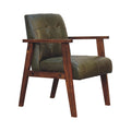 Olive Buffalo Leather Chair Olive Leather Wood Fabric