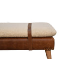 Boucle Buffalo Hide Leather Bench Chestnut Leather Wood