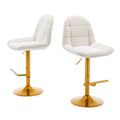 Velvet Swive Bar Stools Set Of 2 Adjustable Counter Height Bar Chairs With Back Gold Base Modern Stool Chair For Kitchen Island Dining Room, White White Gold Dining Room Powder Coated Sponge Wipe Clean Modern Bar Stools Set Of 2 Fabric Metal